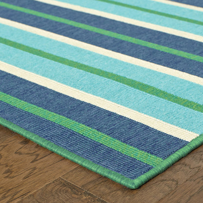 5' X 8' Blue and Green Geometric Stain Resistant Indoor Outdoor Area Rug-7