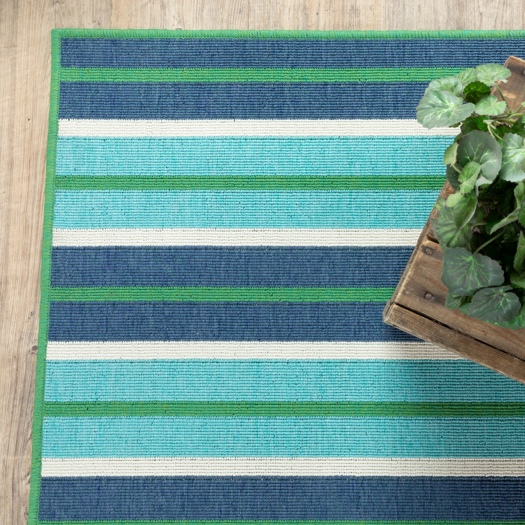 5' X 8' Blue and Green Geometric Stain Resistant Indoor Outdoor Area Rug-4