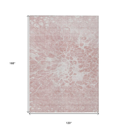 10' X 14' Pink Blush And Ivory Abstract Washable Indoor Outdoor Area Rug-2
