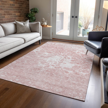 10' X 14' Pink Blush And Ivory Abstract Washable Indoor Outdoor Area Rug-7