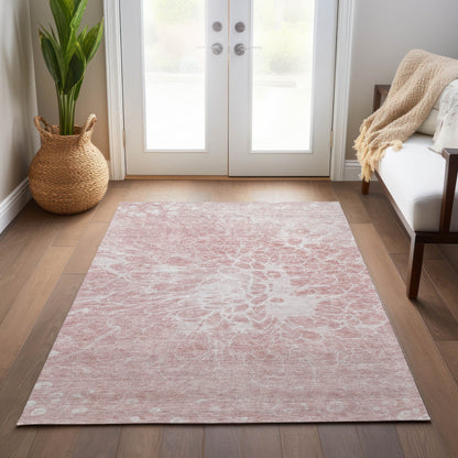 10' X 14' Pink Blush And Ivory Abstract Washable Indoor Outdoor Area Rug-8