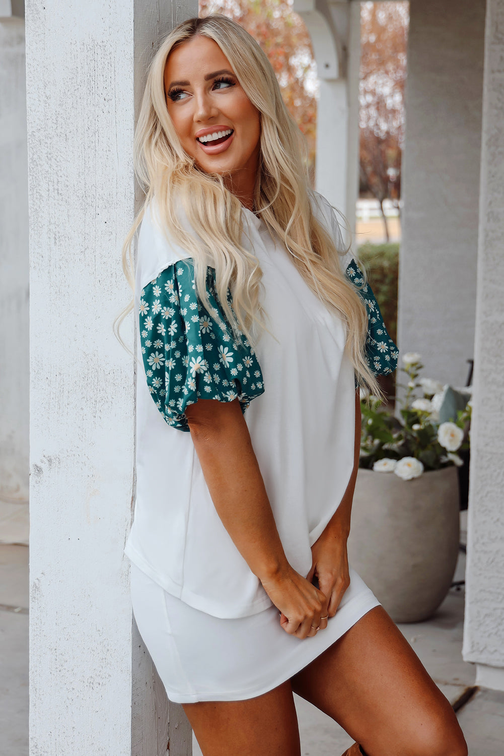 Aileen Floral Puff Sleeve Oversized Top-2