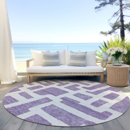 8' Purple And Ivory Round Abstract Washable Indoor Outdoor Area Rug-4
