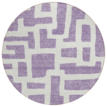 8' Purple And Ivory Round Abstract Washable Indoor Outdoor Area Rug-1