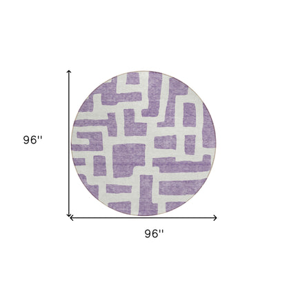 8' Purple And Ivory Round Abstract Washable Indoor Outdoor Area Rug-2