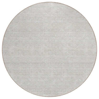 8' Taupe And Ivory Round Geometric Washable Indoor Outdoor Area Rug-1