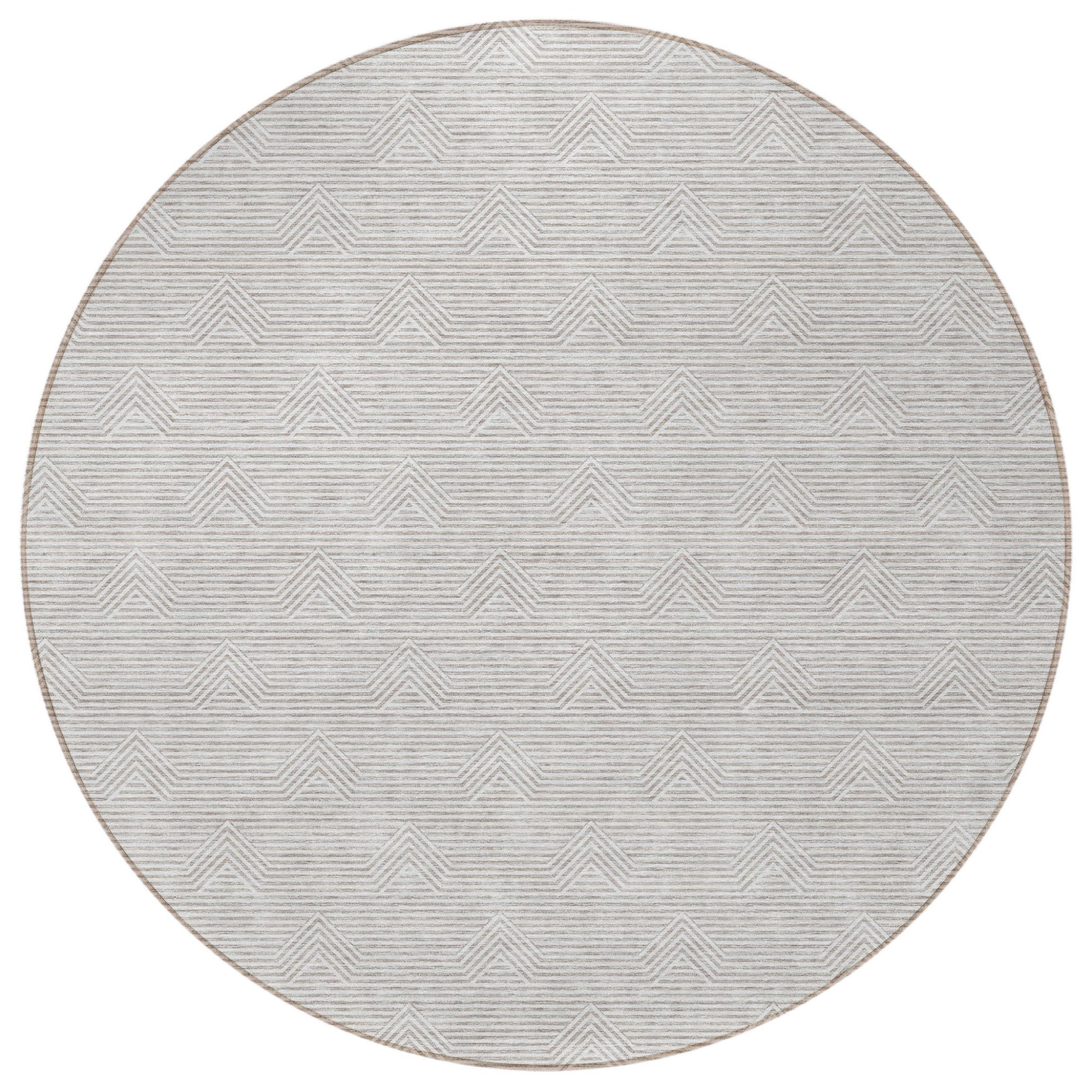 8' Taupe And Ivory Round Geometric Washable Indoor Outdoor Area Rug-3