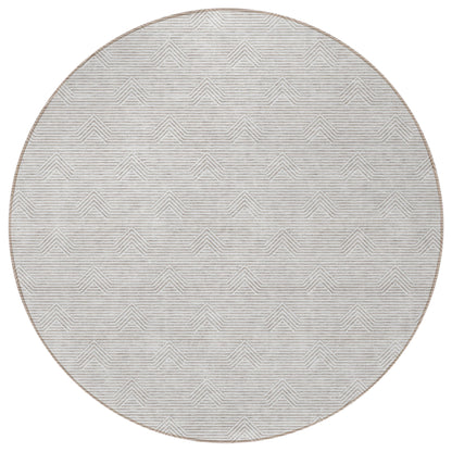 8' Taupe And Ivory Round Geometric Washable Indoor Outdoor Area Rug-3