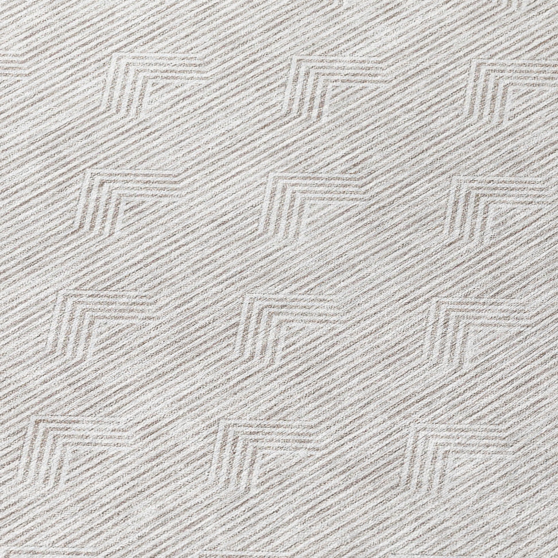 8' Taupe And Ivory Round Geometric Washable Indoor Outdoor Area Rug-6