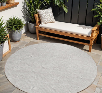 8' Taupe And Ivory Round Geometric Washable Indoor Outdoor Area Rug-0
