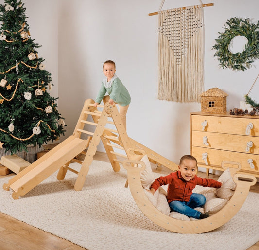 5in1 Montessori Climbing Set: Triangle Ladder + Arch/Rocker + Slide Board/Ramp + Netting rope + Cushion-0