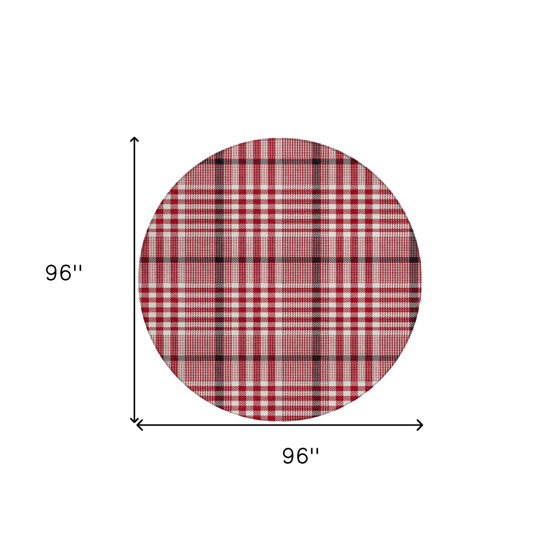 8' Red Black And Ivory Round Plaid Washable Indoor Outdoor Area Rug-7