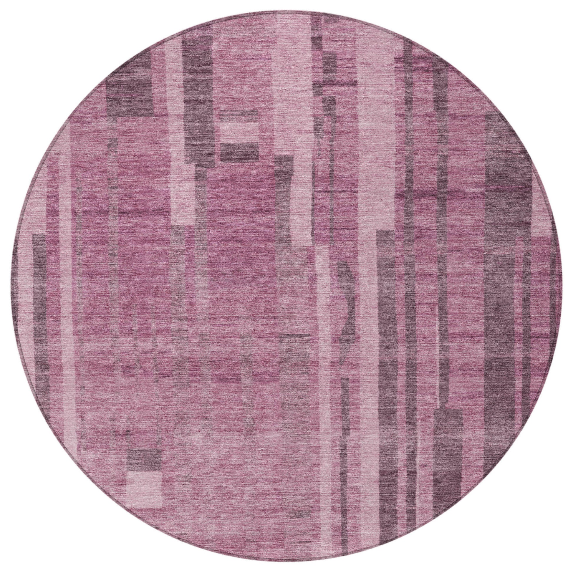 8' Blush And Brown Round Striped Washable Indoor Outdoor Area Rug-4