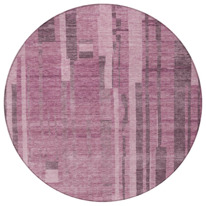8' Blush And Brown Round Striped Washable Indoor Outdoor Area Rug-4