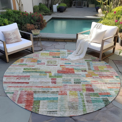 8' Terra Cotta Green And Brown Round Striped Washable Indoor Outdoor Area Rug-6
