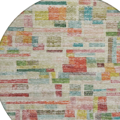 8' Terra Cotta Green And Brown Round Striped Washable Indoor Outdoor Area Rug-3