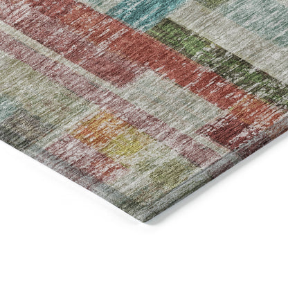 8' Terra Cotta Green And Brown Round Striped Washable Indoor Outdoor Area Rug-2