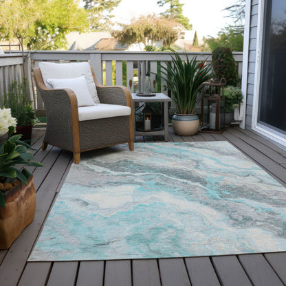 3' X 5' Teal Blue And Silver Abstract Washable Indoor Outdoor Area Rug-7