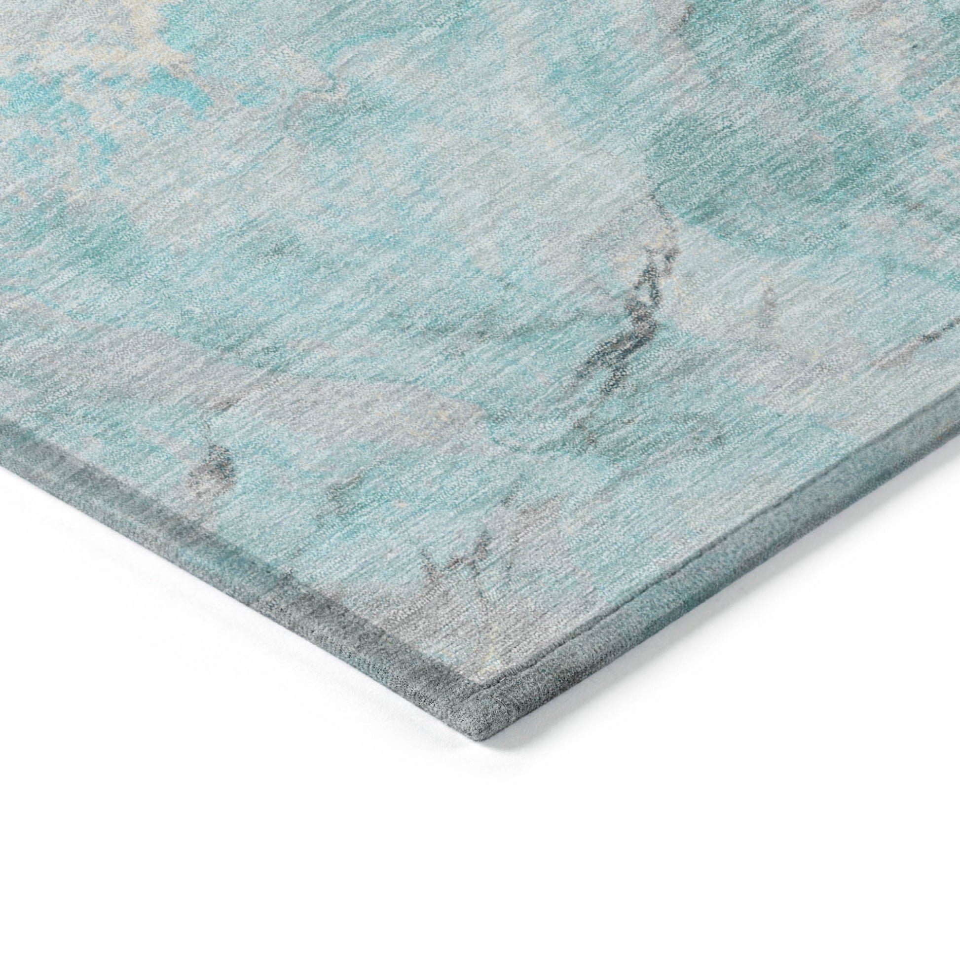 3' X 5' Teal Blue And Silver Abstract Washable Indoor Outdoor Area Rug-4