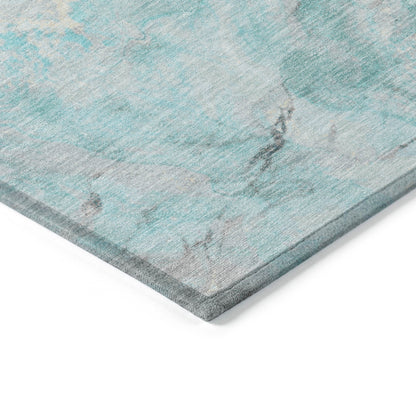 3' X 5' Teal Blue And Silver Abstract Washable Indoor Outdoor Area Rug-4