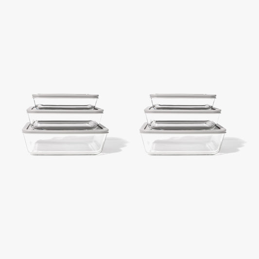 Glass Food Storage Containers - 12 Piece (6 Containers + 6 Lids) Rectangular Nesting Space-Saving Set-0
