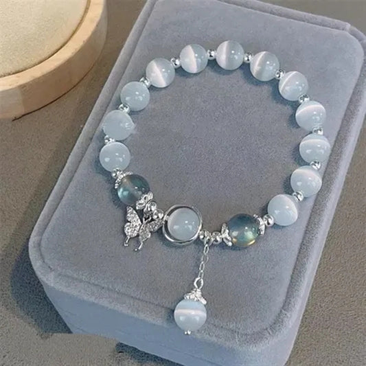 Opal Crystal Butterfly Bracelet Female Bracelet Imitation Gray Moonlight Ins Versatile Temperament Trendy Student High Quality Gift