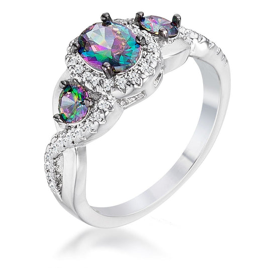 1.43Ct Rhodium & Hematite Plated Mystic & Clear CZ Three Stone Twisted Shank Ring-0