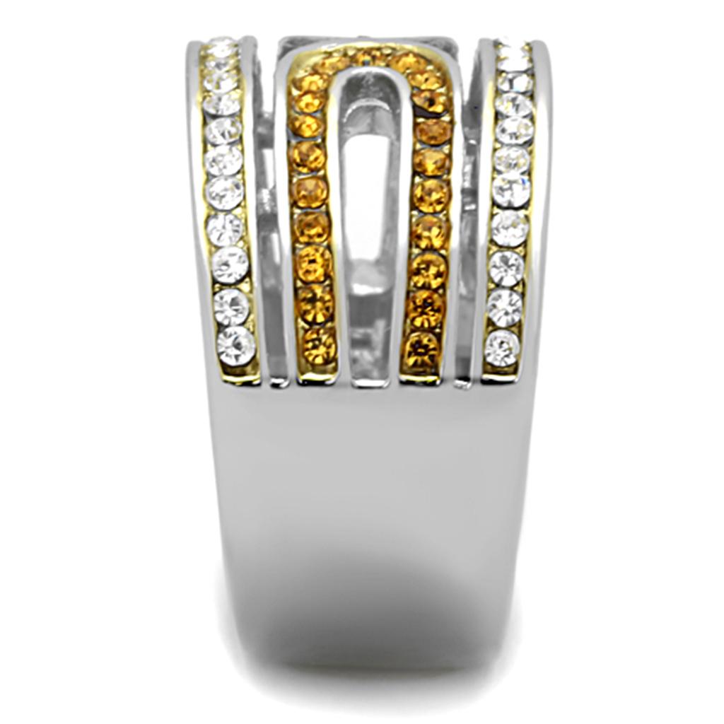 TK1555 - Two-Tone IP Gold (Ion Plating) Stainless Steel Ring with Top Grade Crystal  in Topaz-3