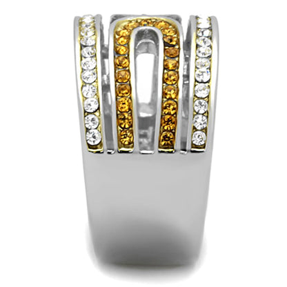 TK1555 - Two-Tone IP Gold (Ion Plating) Stainless Steel Ring with Top Grade Crystal  in Topaz-3