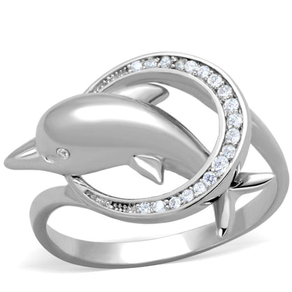 TS343 - Rhodium 925 Sterling Silver Ring with AAA Grade CZ  in Clear-4
