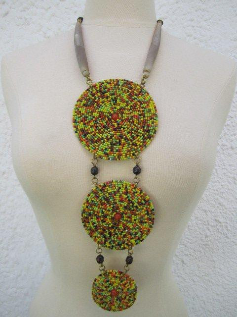 Triple Disc Necklace with horn Rasta-0
