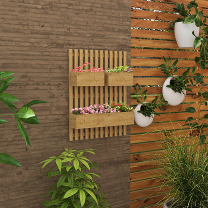 Wall-mounted Wooden Garden Planters with Trellis, Drainage Holes and 3 Planter Boxes for Patio, Carbonised-1