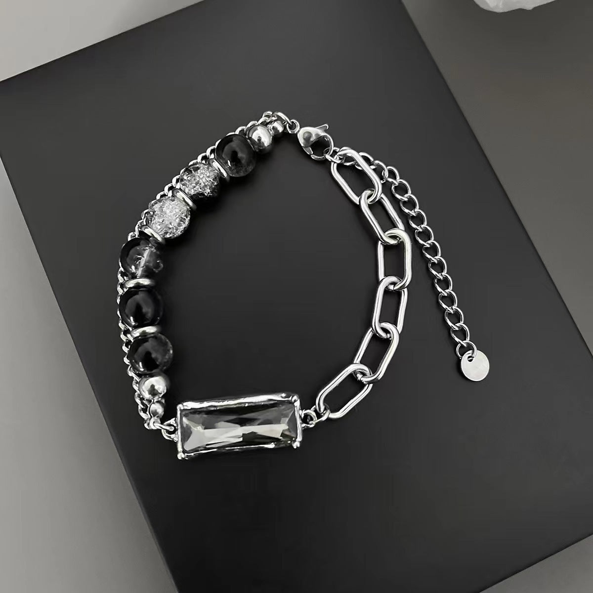 Black Zircon Double Layered Titanium Steel Bracelet
