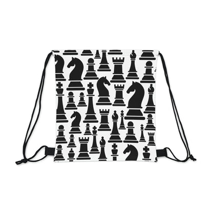 Drawstring Bag - Black and White Chess Print-1