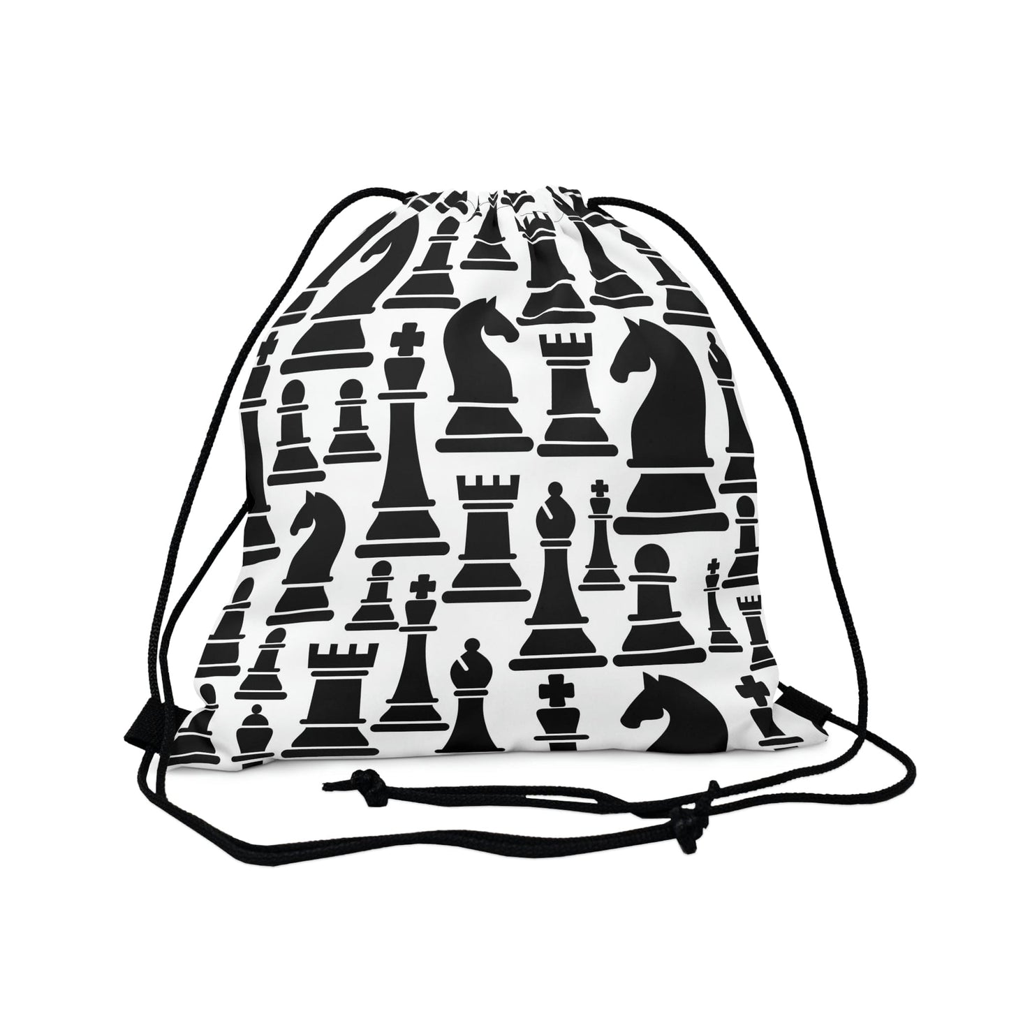 Drawstring Bag - Black and White Chess Print-0