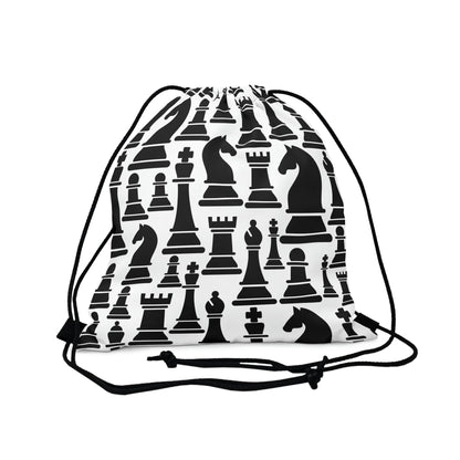 Drawstring Bag - Black and White Chess Print-0