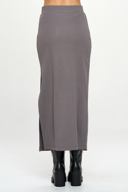 Rib Knit Midi Skirt with Slit-3