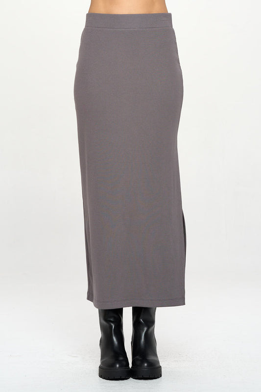 Rib Knit Midi Skirt with Slit-0