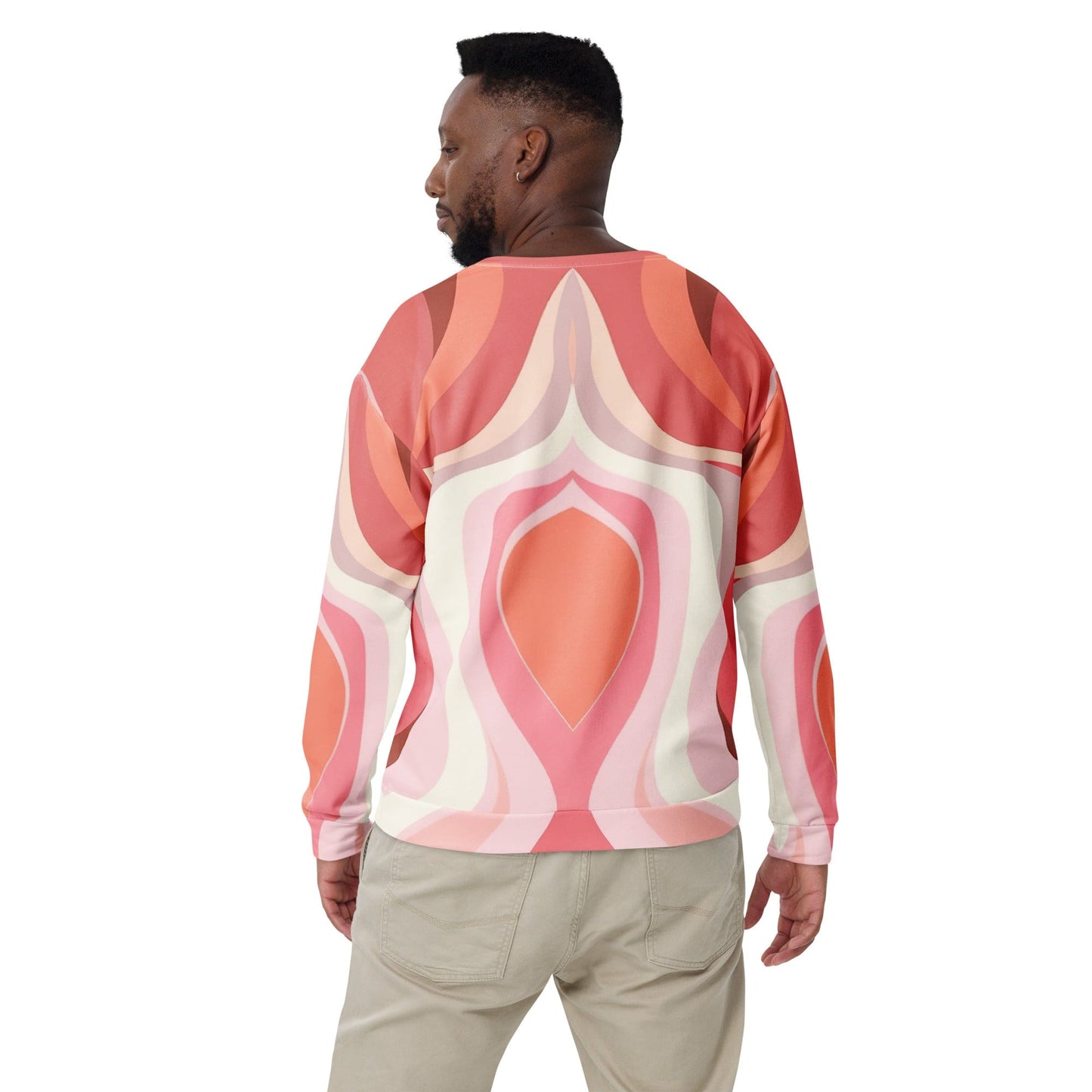 Graphic Sweatshirt for Men - Pink White Boho Swirl Lines-1