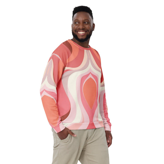 Graphic Sweatshirt for Men - Pink White Boho Swirl Lines-0