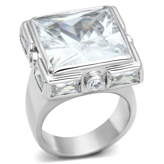 LOAS862 - Rhodium 925 Sterling Silver Ring with AAA Grade CZ  in Clear-0
