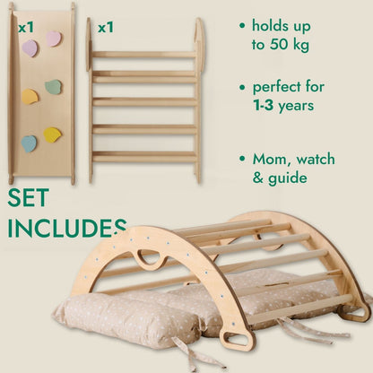 4in1 Montessori Climbing Set: Pikler Triangle, Arch, Slide Board, and Cushion for Toddlers (1–3 Years)-1