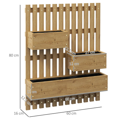 Wall-mounted Wooden Garden Planters with Trellis, Drainage Holes and 3 Planter Boxes for Patio, Carbonised-2