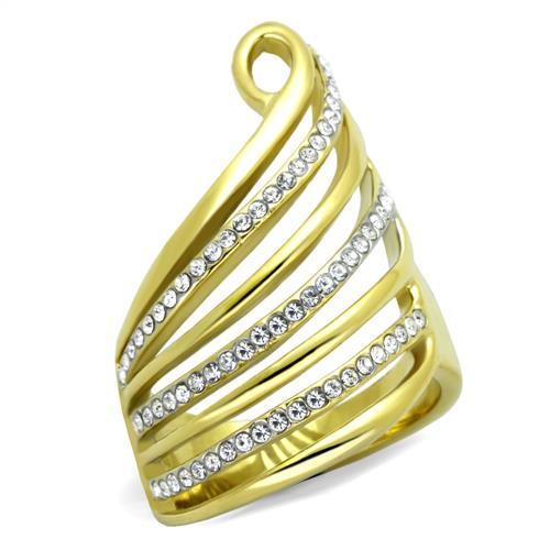 TK1909 - Two-Tone IP Gold (Ion Plating) Stainless Steel Ring with Top Grade Crystal  in Clear-0