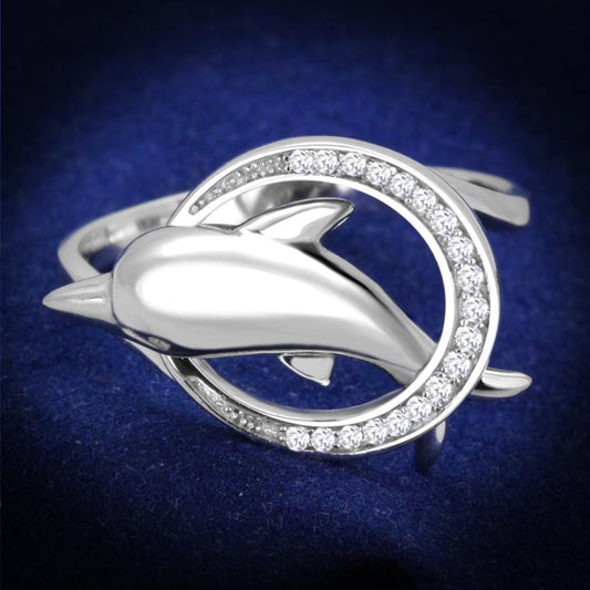 TS343 - Rhodium 925 Sterling Silver Ring with AAA Grade CZ  in Clear-0