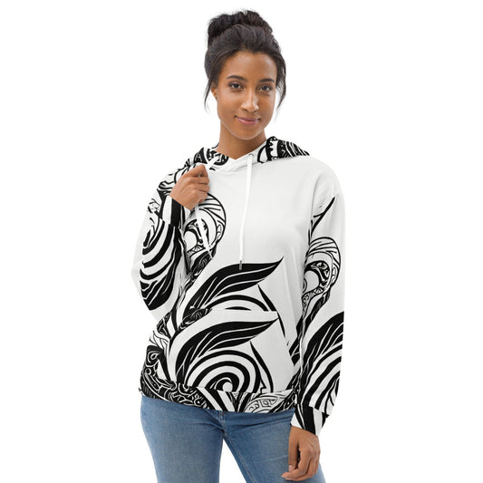 Womens Graphic Hoodie Black Floral Lines-0